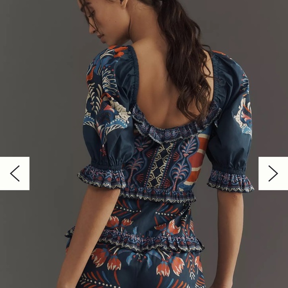 FARM Rio Navy Multicolor Paisley Ruffle-Neck Blouse - Picture 2 of 5